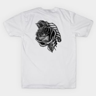 Rose with the United States Flag - Black & White T-Shirt